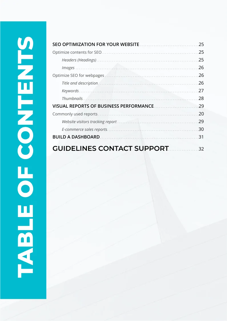 Table of content Ebook