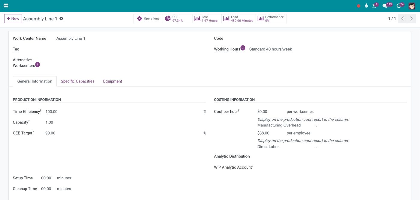 Work center with OEE and load in Viindoo Work center with OEE and load in Viindoo