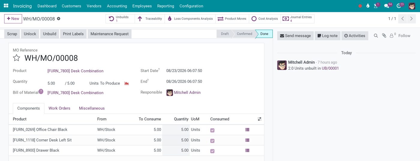 Manufacturing order with cost analysis in Viindoo Manufacturing order with cost analysis in Viindoo