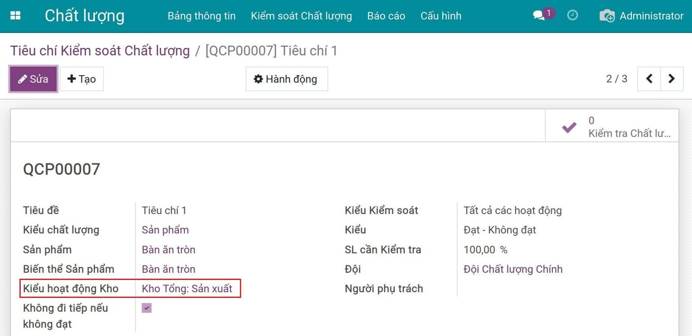 Điểm kiểm soát chất lượng đặt cho đúng sản phẩm và loại hoạt động trên Viindoo Điểm kiểm soát chất lượng đặt cho đúng sản phẩm và loại hoạt động trên Viindoo