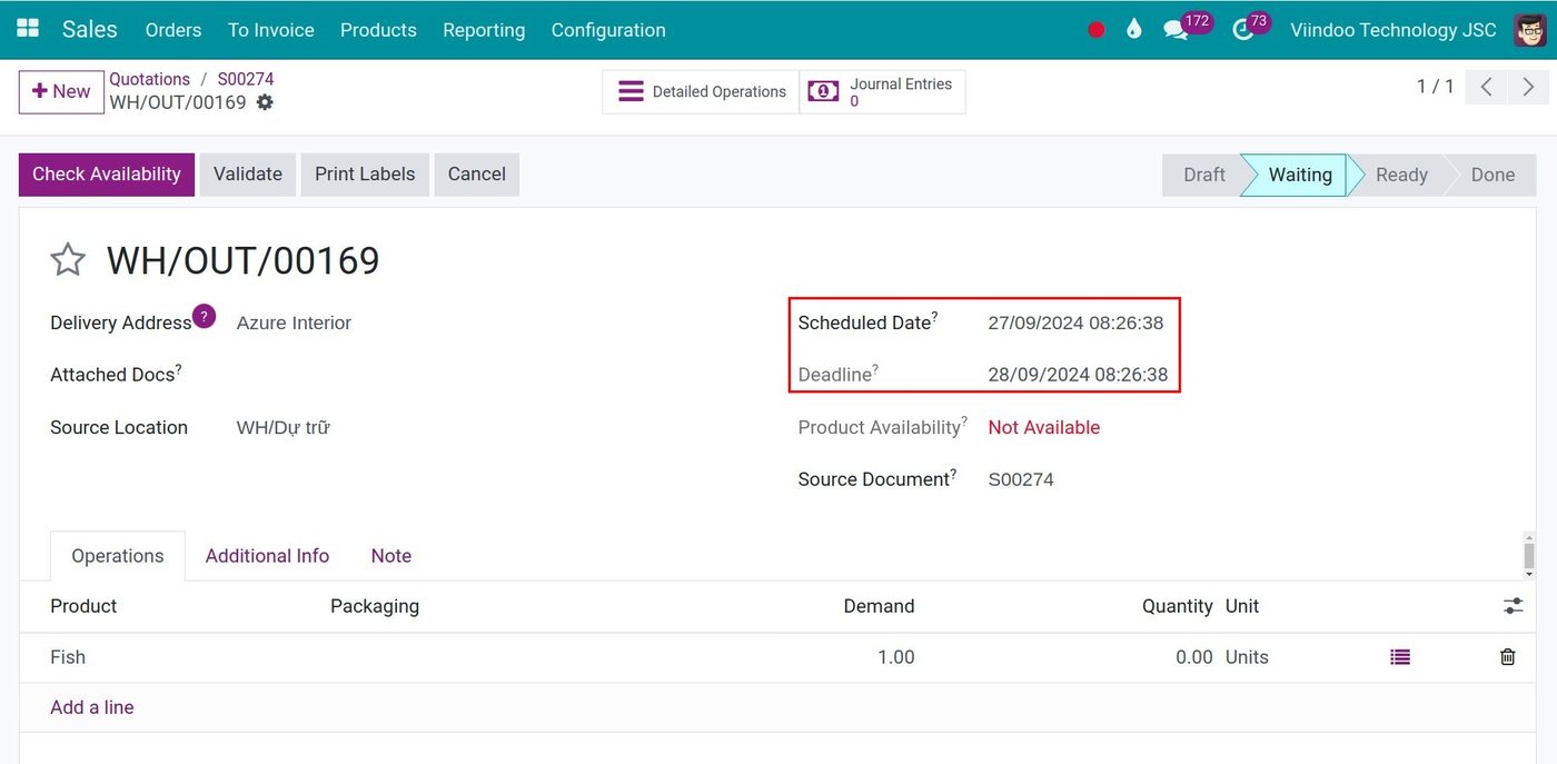 Scheduled date and deadline on a delivery order in Viindoo Scheduled date and deadline on a delivery order in Viindoo