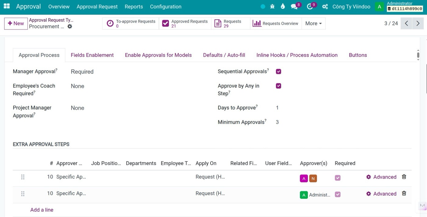 Sequential approval steps in Viindoo OmniApproval supporting ERP flexibility for SMEs Sequential approval steps in Viindoo OmniApproval supporting ERP flexibility for SMEs