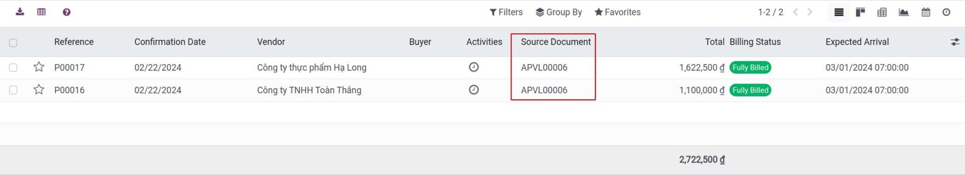 Purchase orders in Viindoo created from an approved procurement request Purchase orders in Viindoo created from an approved procurement request