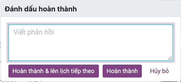 Hộp Đánh dấu hoàn thành có ô phản hồi, ghi việc đã xong vào lịch sử chứng từ