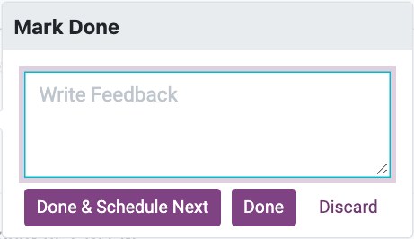 Mark Done popover with the feedback box, which writes the completion into the document history