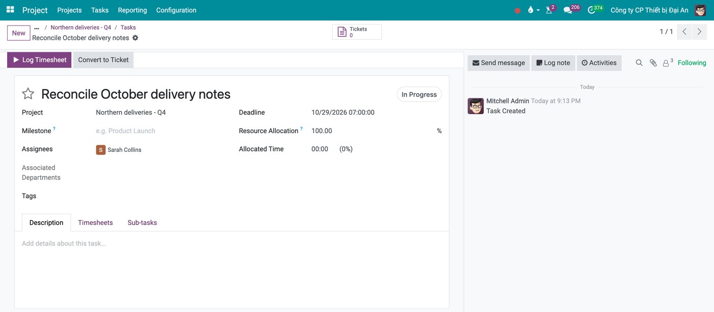 A Viindoo task showing the Assignees field and the separate follower list on the same screen