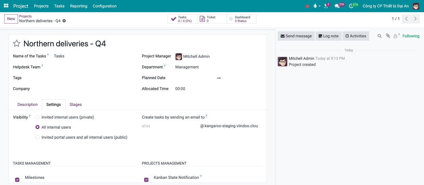 Project Visibility in Viindoo with its three levels of access