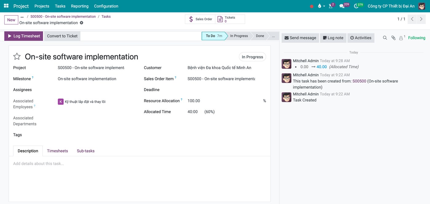 A task generated from a sales order, the link a standalone task app has no field for