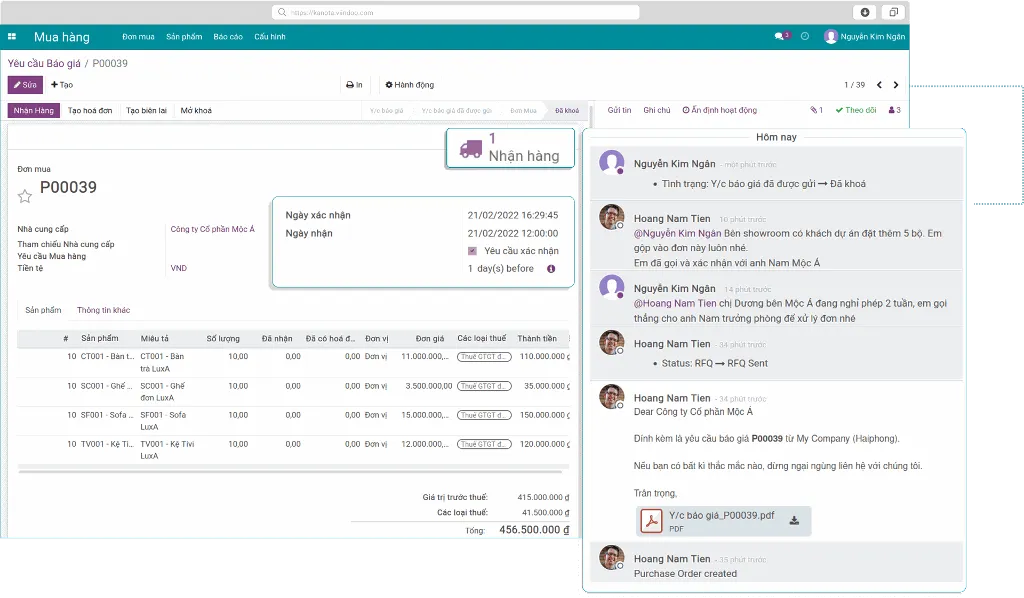 Quản lý Yêu cầu báo giá và Đơn mua hàng với phần mềm quản lý mua hàng - Viindoo Purchase