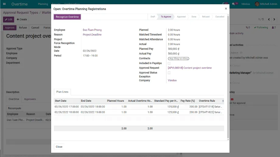 Payroll report detailed for each employee in Viindoo Payroll software