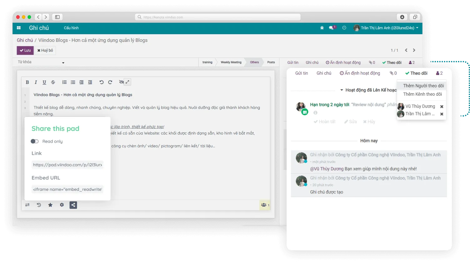 Collaborate on Viindoo Notes's chatter