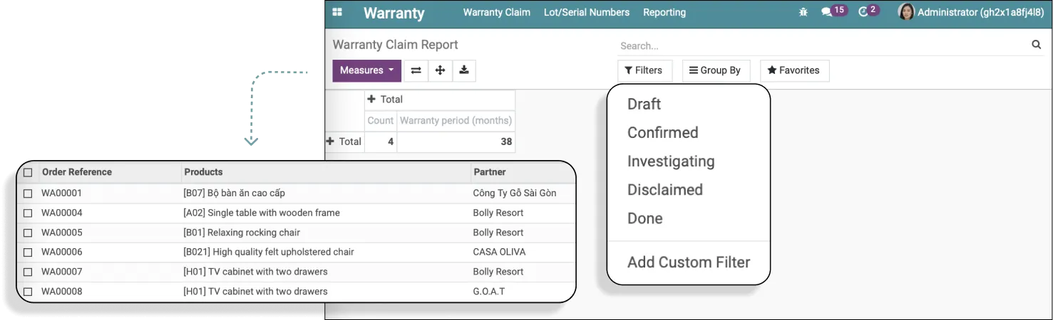 Flexible data reports - Viindoo Warranty